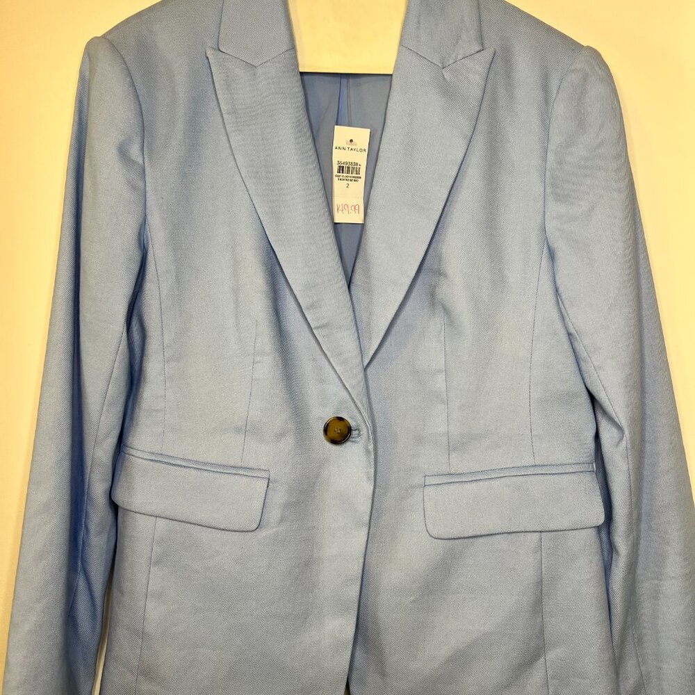 Ann Taylor NWT One-Button Peak Lapel Linen Twill Blazer Light Blue Size 2 - Picture 4 of 7